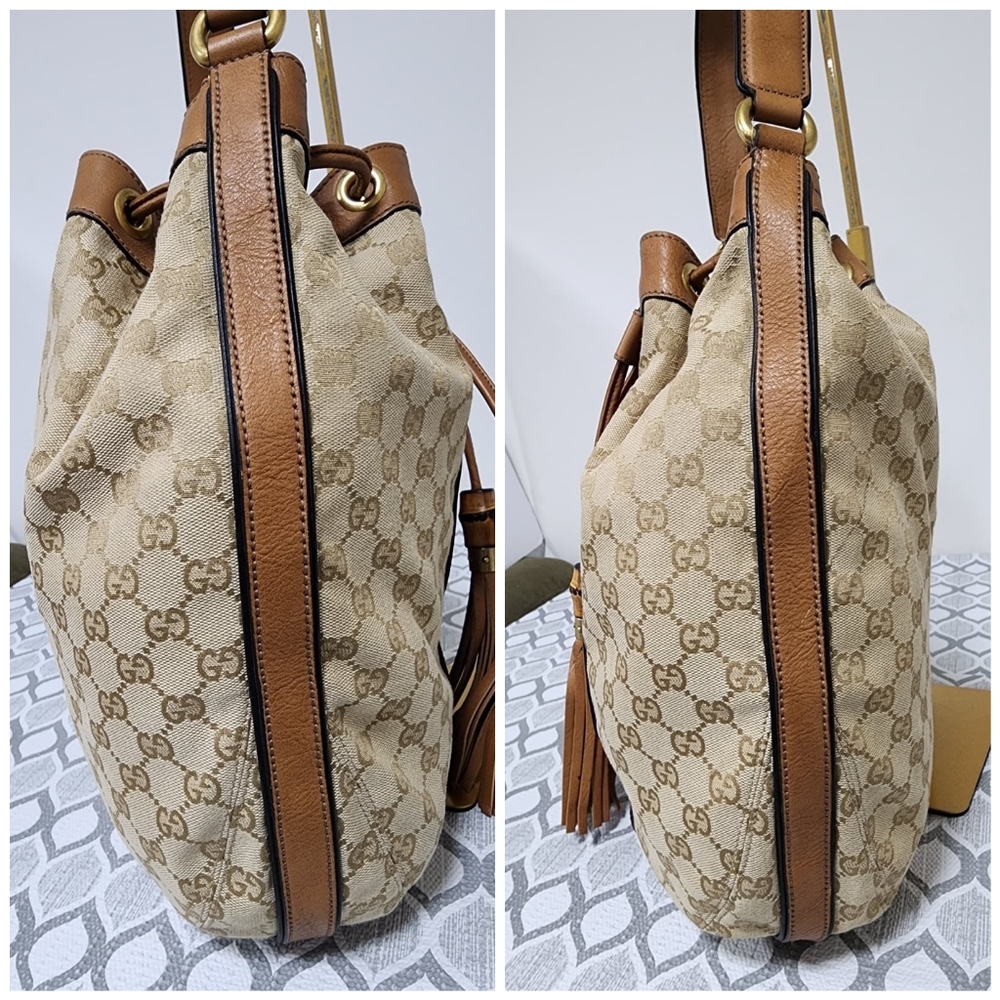 Gucci GG Canvas Web Rania Bucket Bag Brown/Beige - Picture 9 of 15